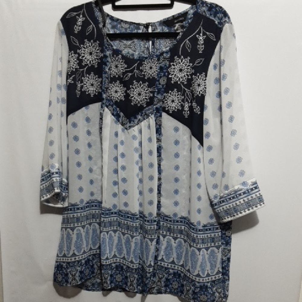 ALI MILES SEMI SHEER BOHO PRARIE Floral‎ Patterned Women's XL Tunic Top